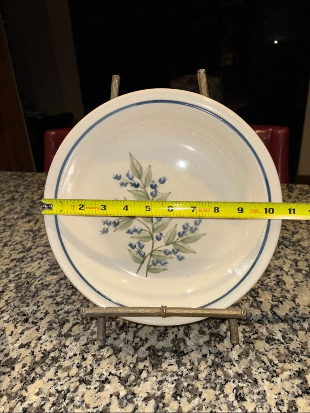 Vintage Union Stoneware Maine Hand-Painted Blue Floral Stoneware Serving Bowl